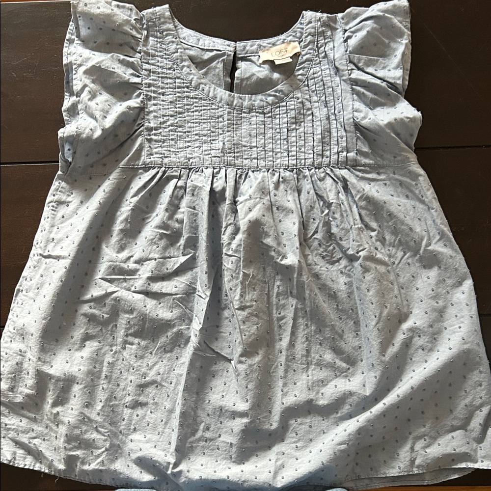 LOFT Light Blue Pintuck Flutter Sleeve Blouse